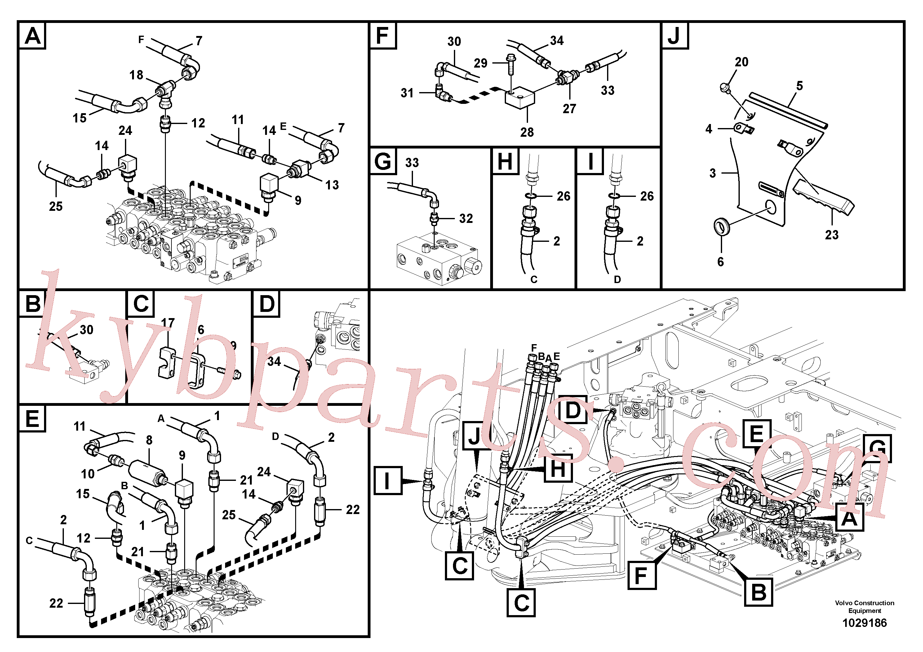 VOE937702 for Volvo Hydraulic system, control valve to boom and swing(1029186 assembly)