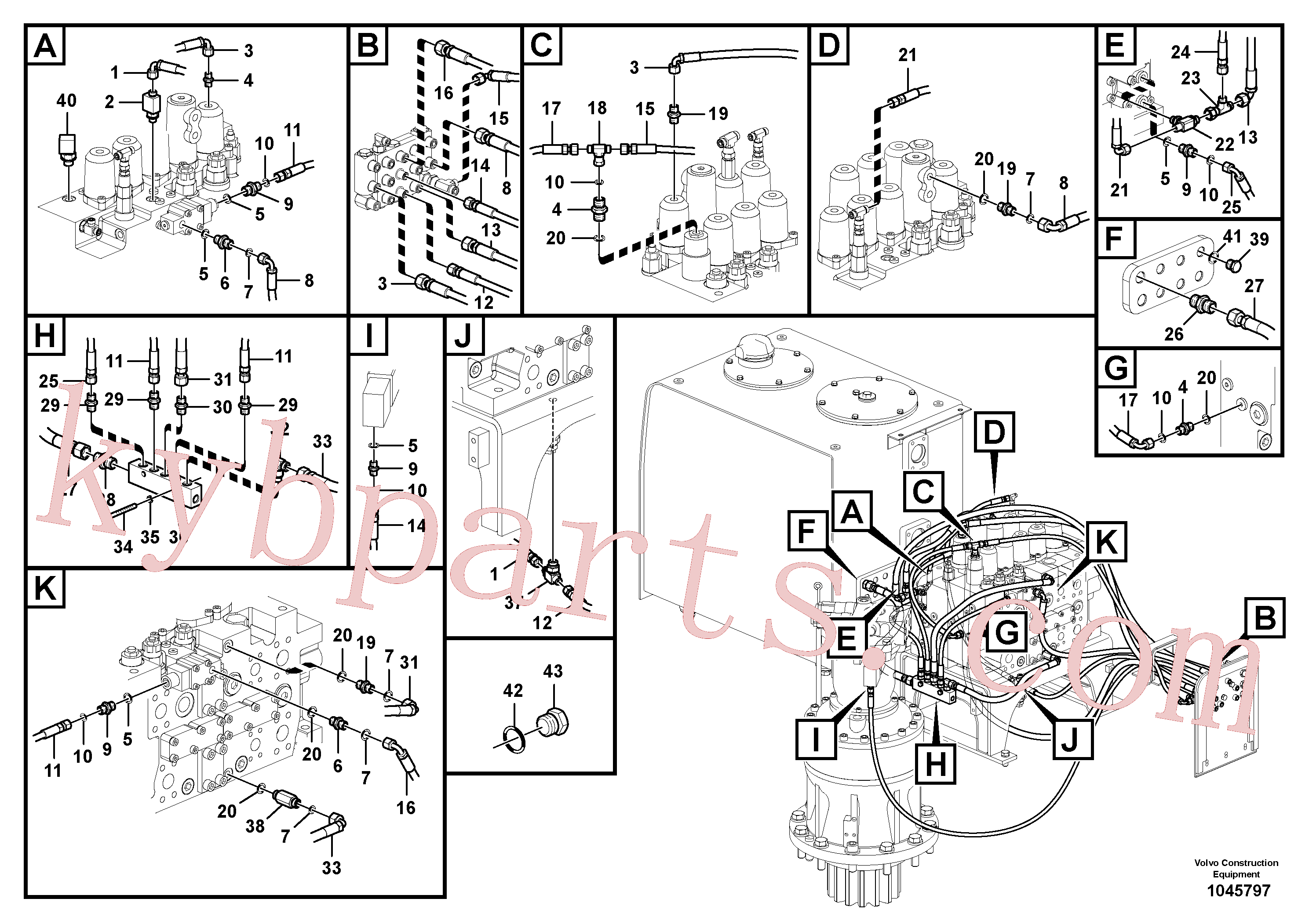 VOE14538787 for Volvo Servo system, control valve to remote control valve(1045797 assembly)