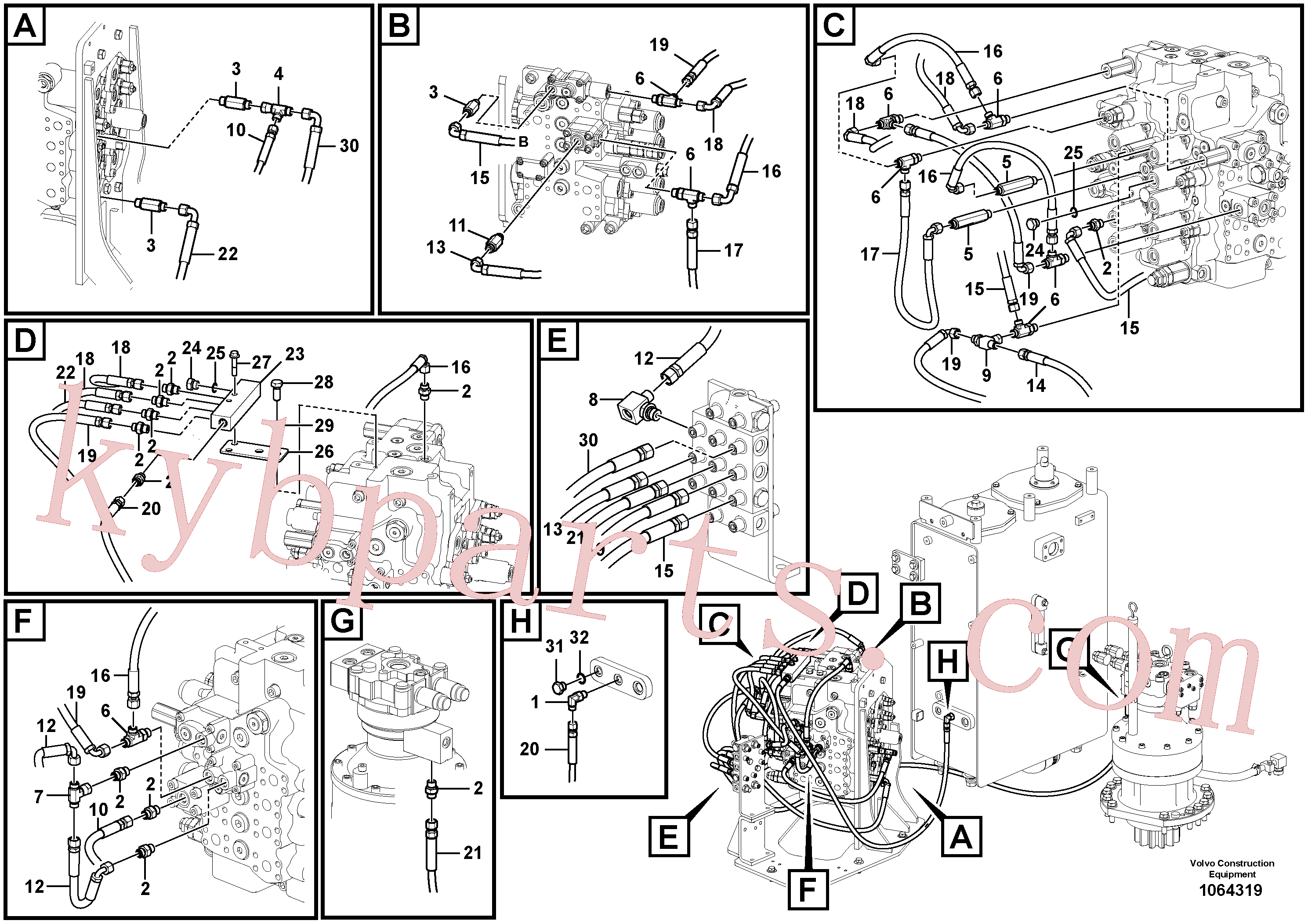 VOE937702 for Volvo Servo system, control valve piping.(1064319 assembly)