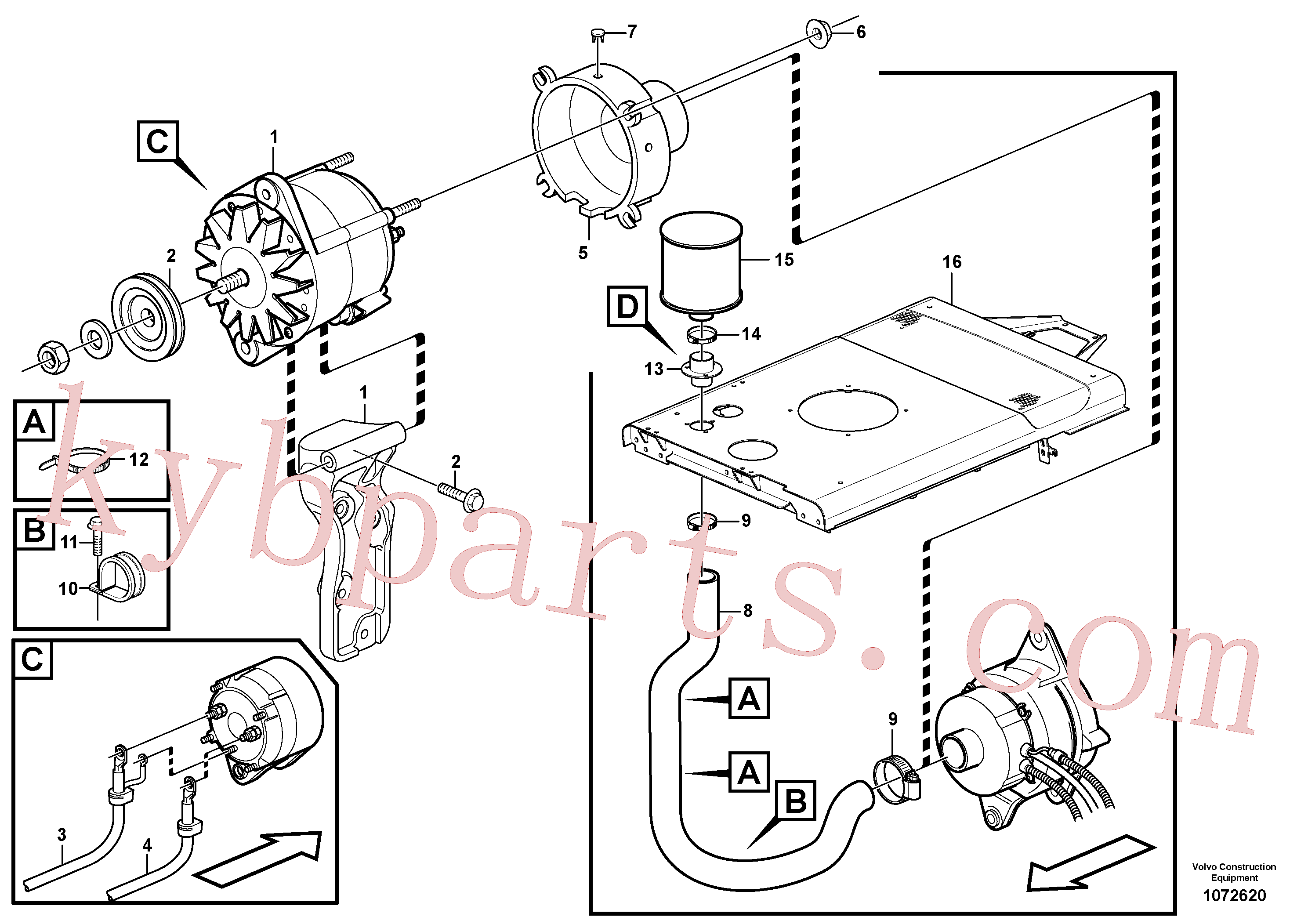 VOE949902 for Volvo Alternator with assembling details(1072620 assembly)