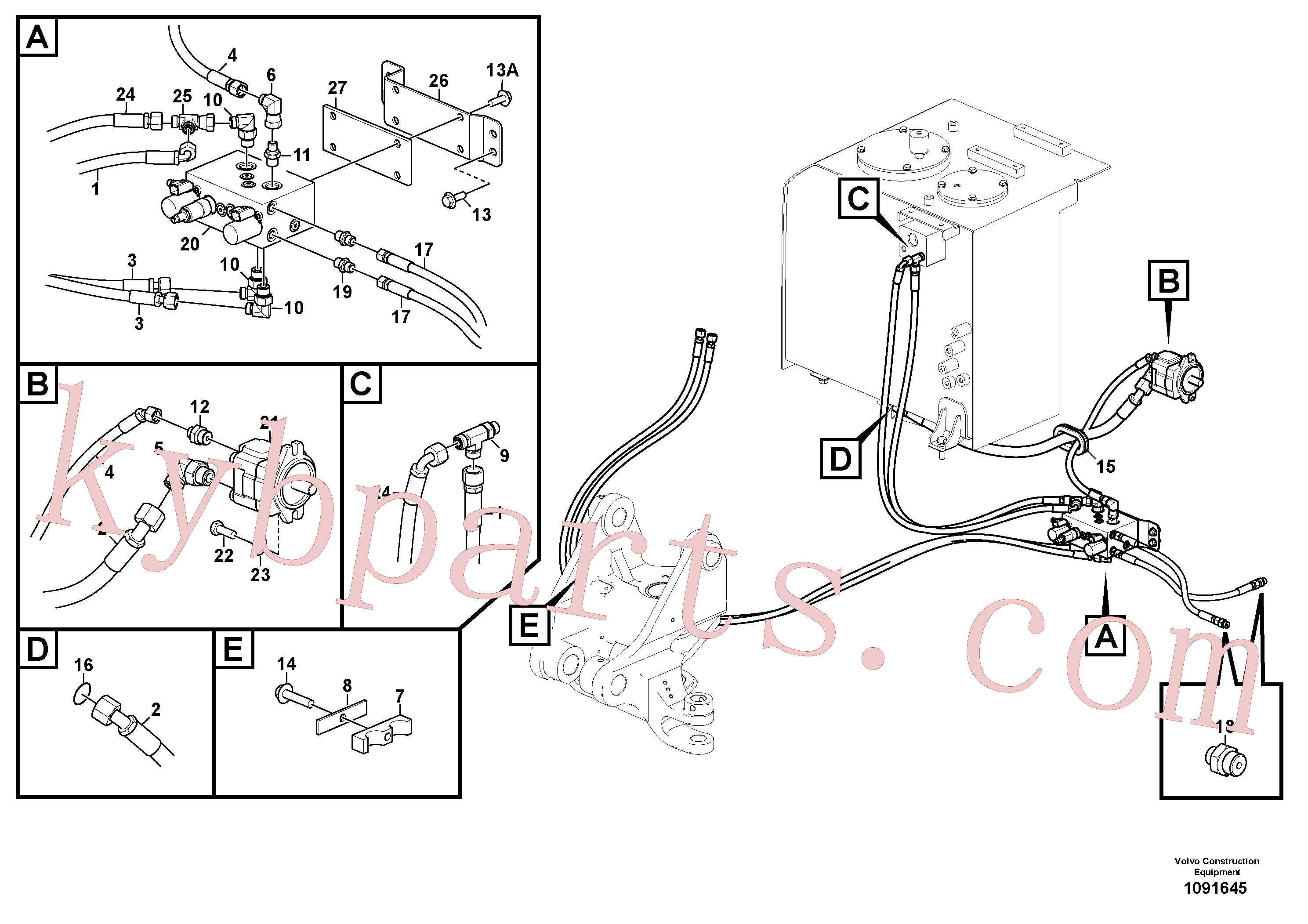 VOE15800358 for Volvo Working hydraulic, slope and rotator on upper frame(1091645 assembly)