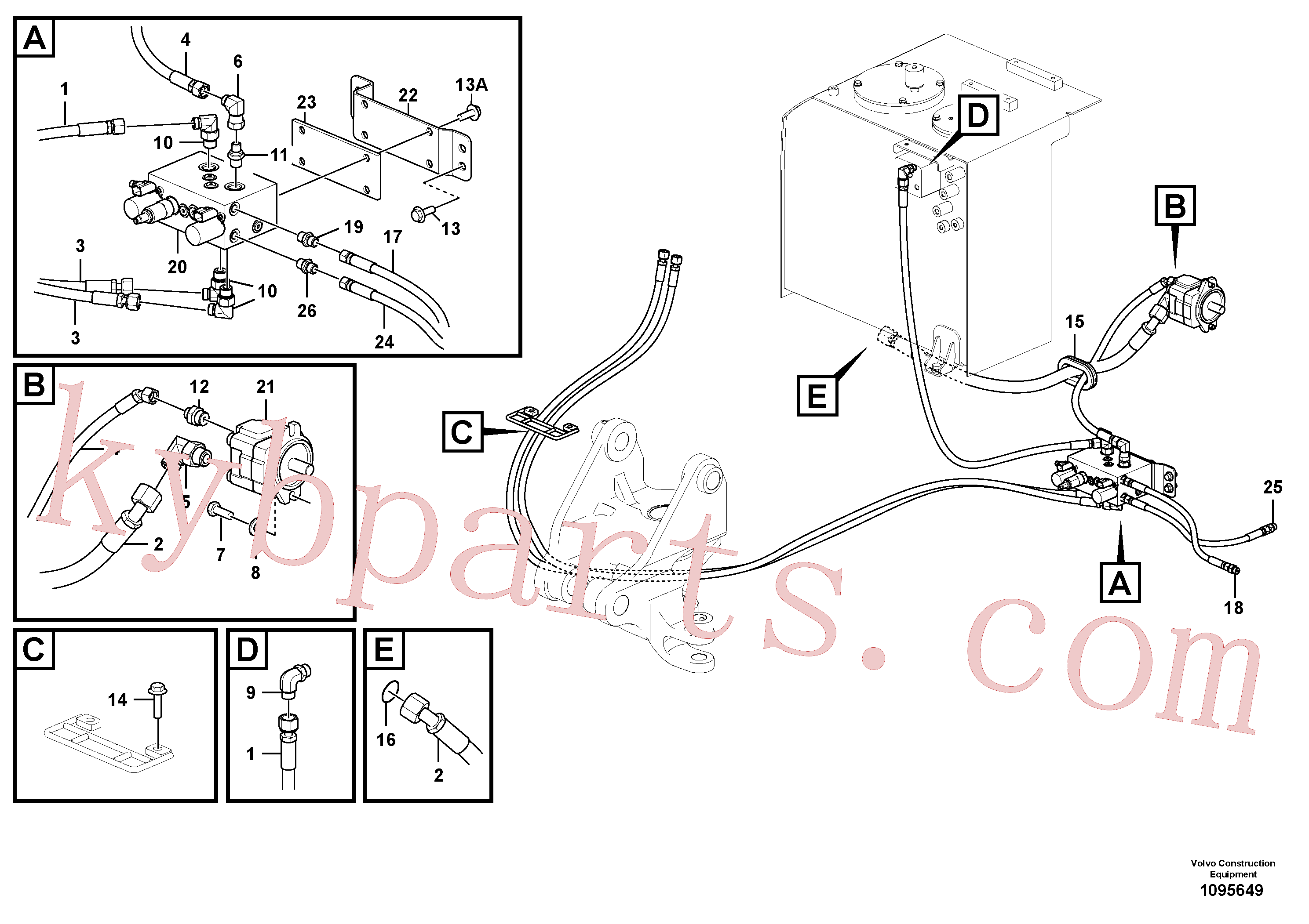 VOE15800358 for Volvo Working hydraulic, slope and rotator on upper frame(1095649 assembly)