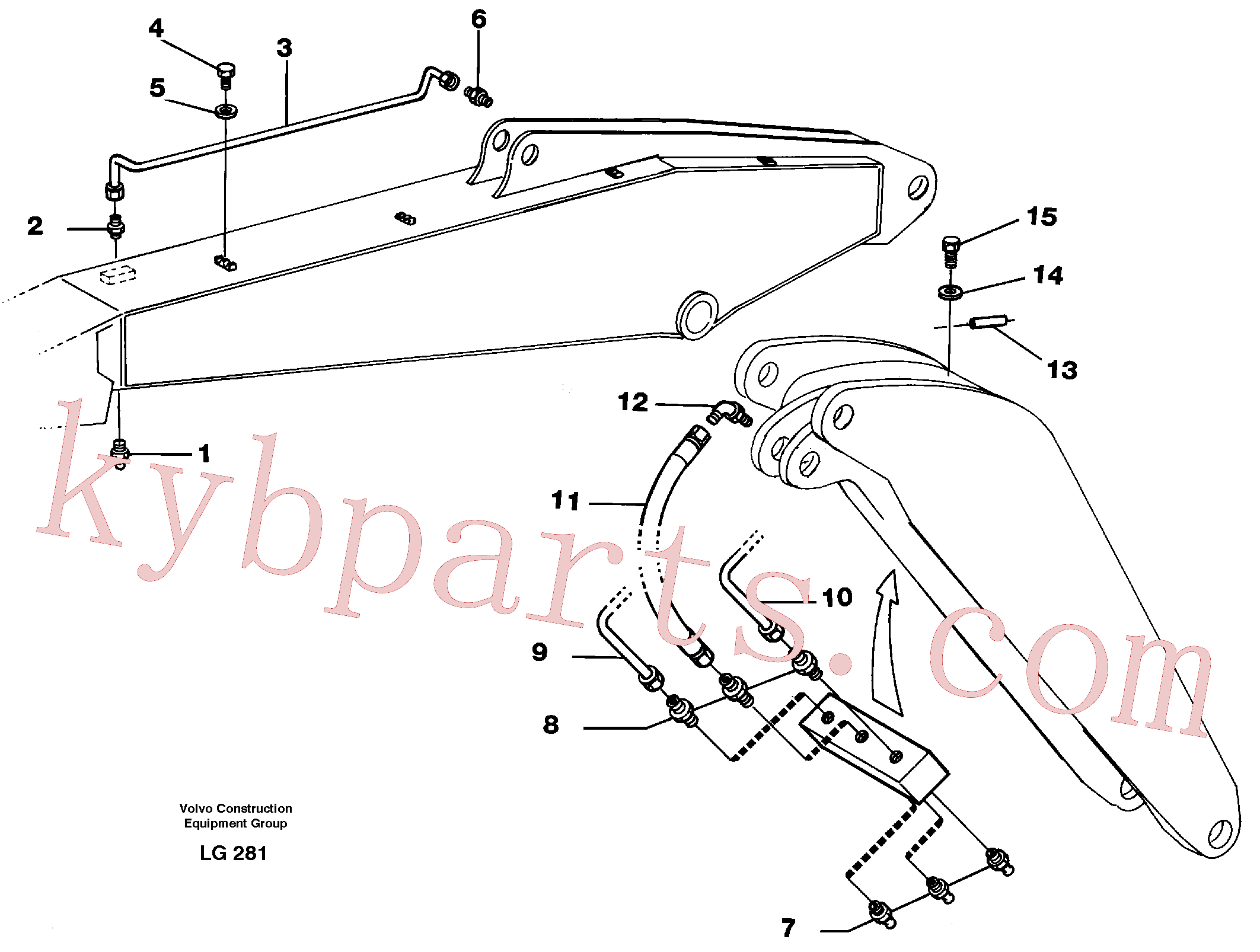 VOE955345 for Volvo Backhoe lubricating. Adjustable boom.(LG281 assembly)