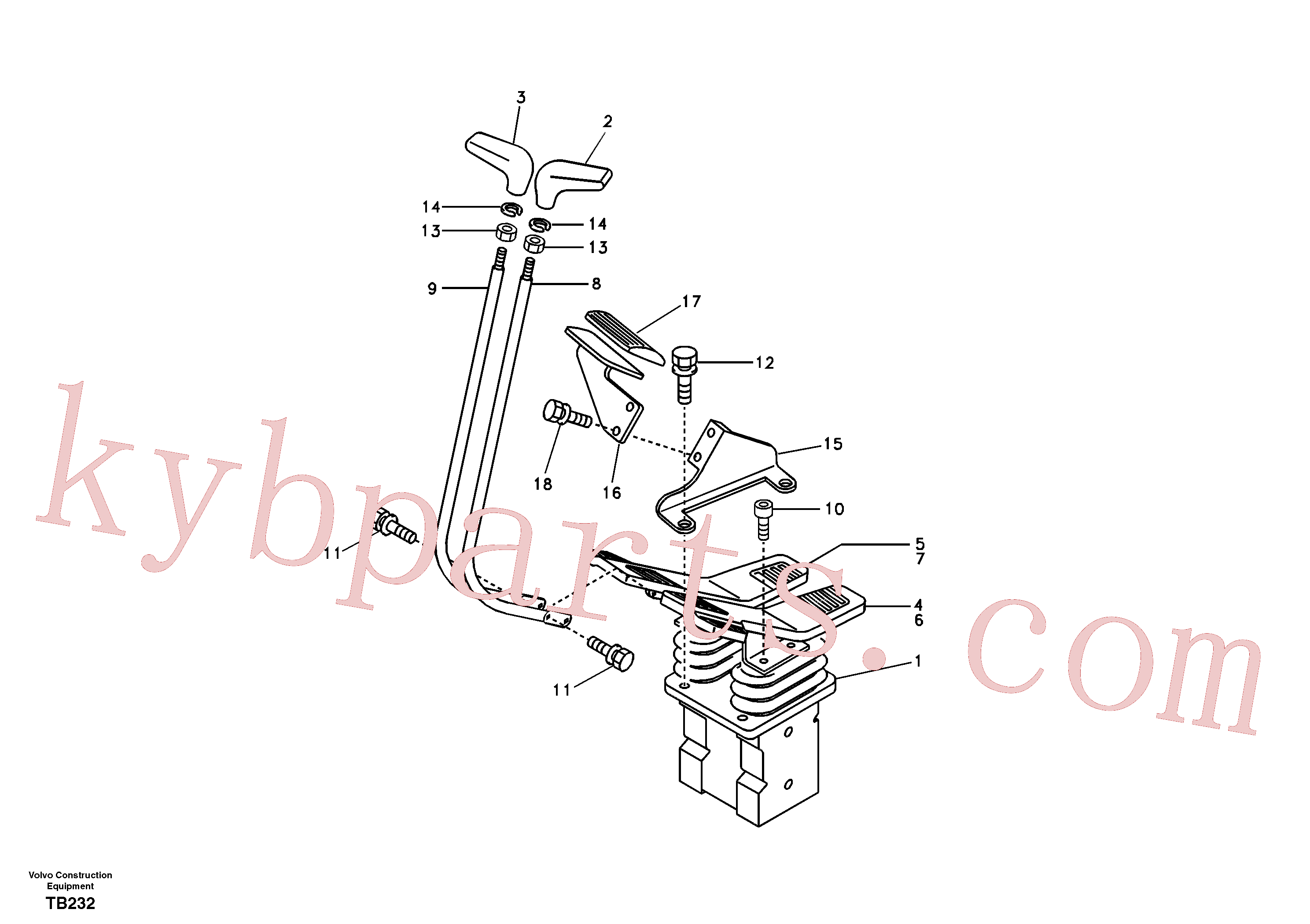 VOE14521979 for Volvo Remote control valve pedal with fitting parts(TB232 assembly)